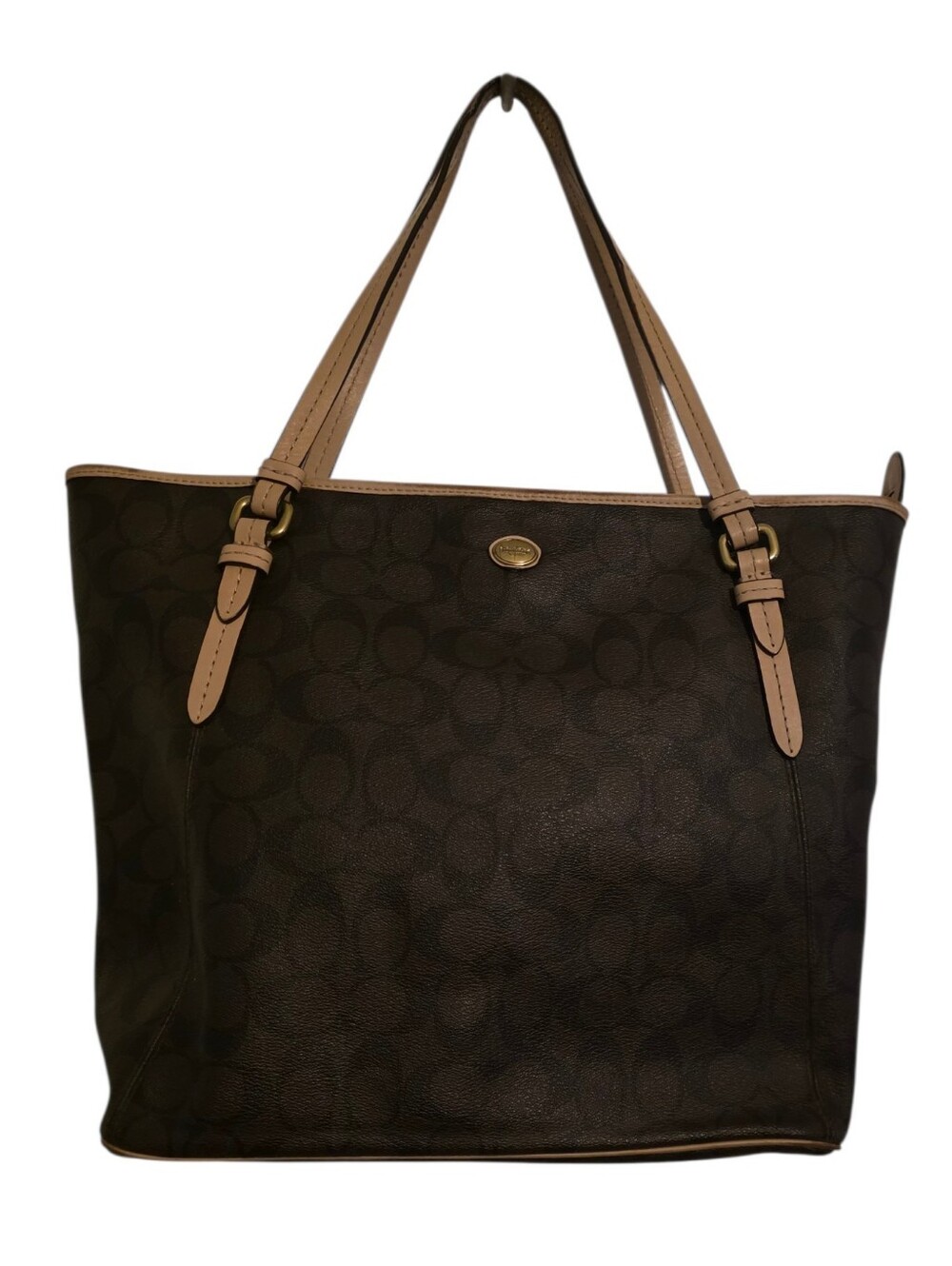 Coach Brown Signature Tote with Tan Leather Trim